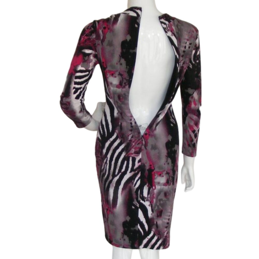 CACHE Dress, 6, Ruched, Long sleeve, Partial Zebra Stripes, Multicolor, Clingy - Picture 6 of 8